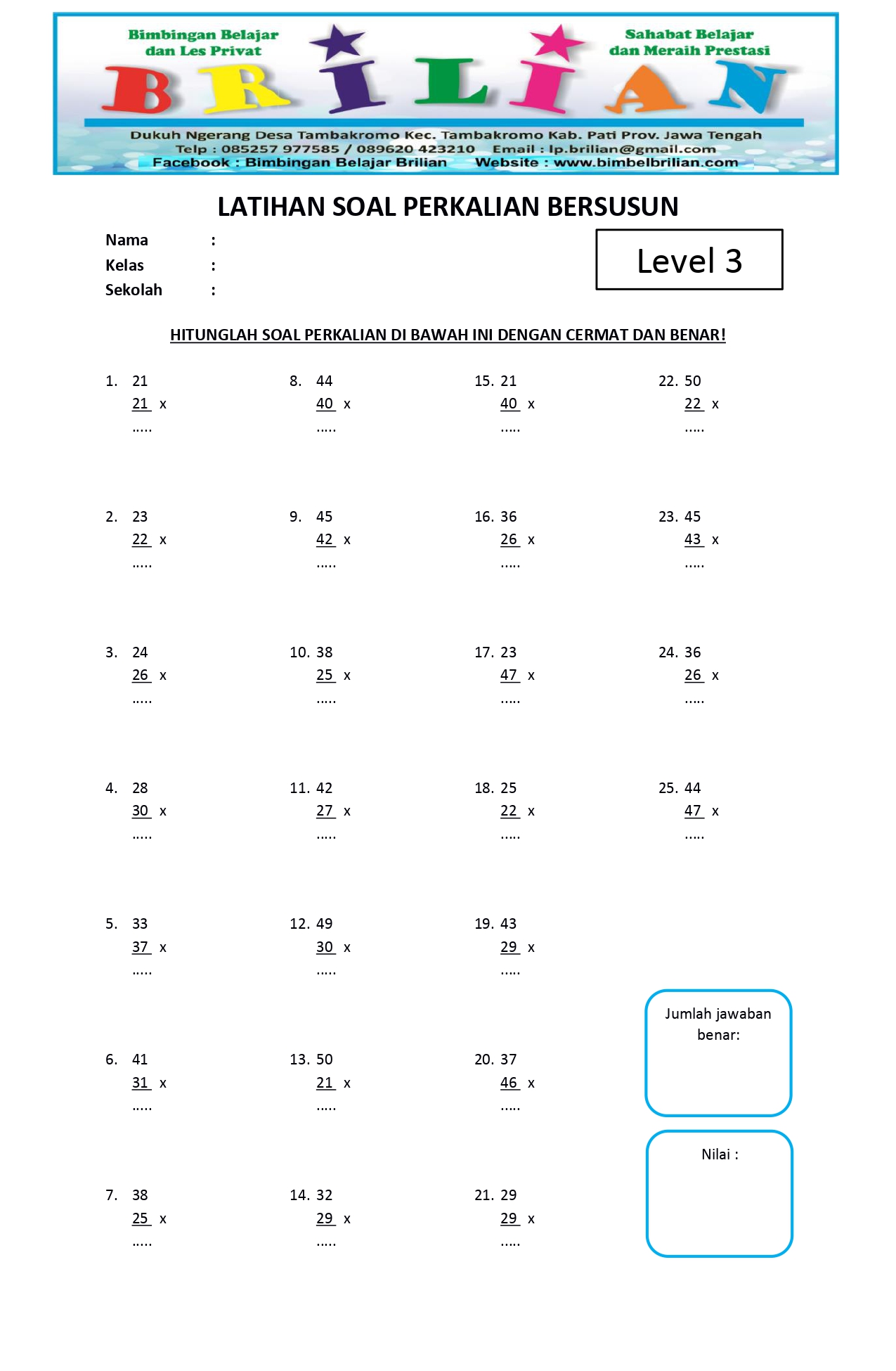 Soal Matematika Kelas 3 Sd Perkalian Dan Pembagian Dalchaebi