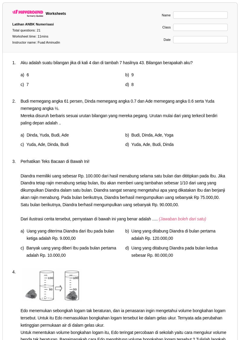 3 Lembar Kerja Soal Tema 4 Kelas 3 Subtema 1 Siap Cetak dari Bimbel Brilian