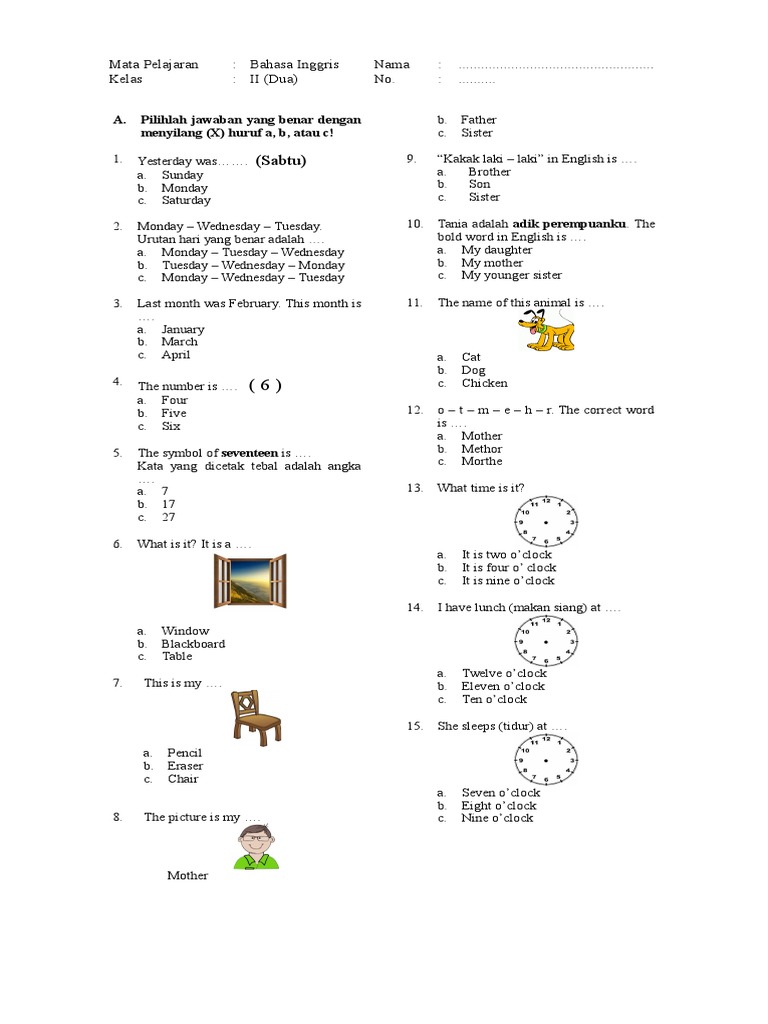 Latihan Soal Bahasa Inggris Kelas 3 Sd Latihan Soal Bahasa Inggris Kelas 3 Sd