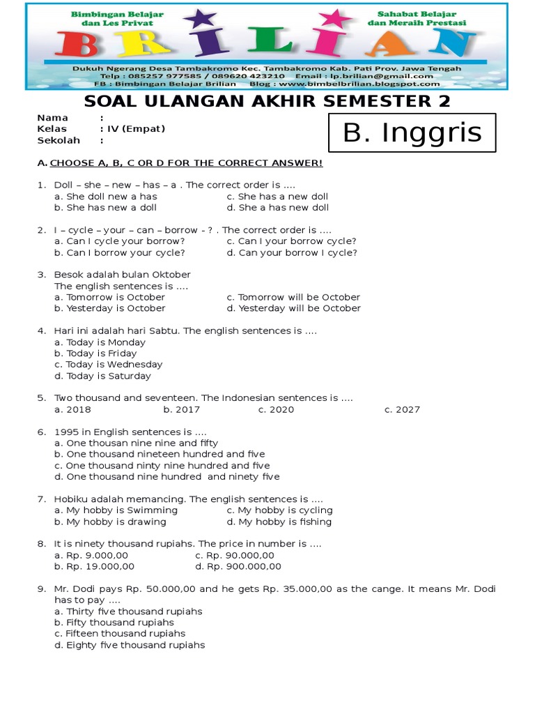 3 Rahasia Soal PTS Bahasa Inggris Kelas 4 Semester 1 dan Kunci Jawabannya yang Terbukti 3 Rahasia Soal PTS Bahasa Inggris Kelas 4 Semester 1 dan Kunci Jawabannya yang Terbukti