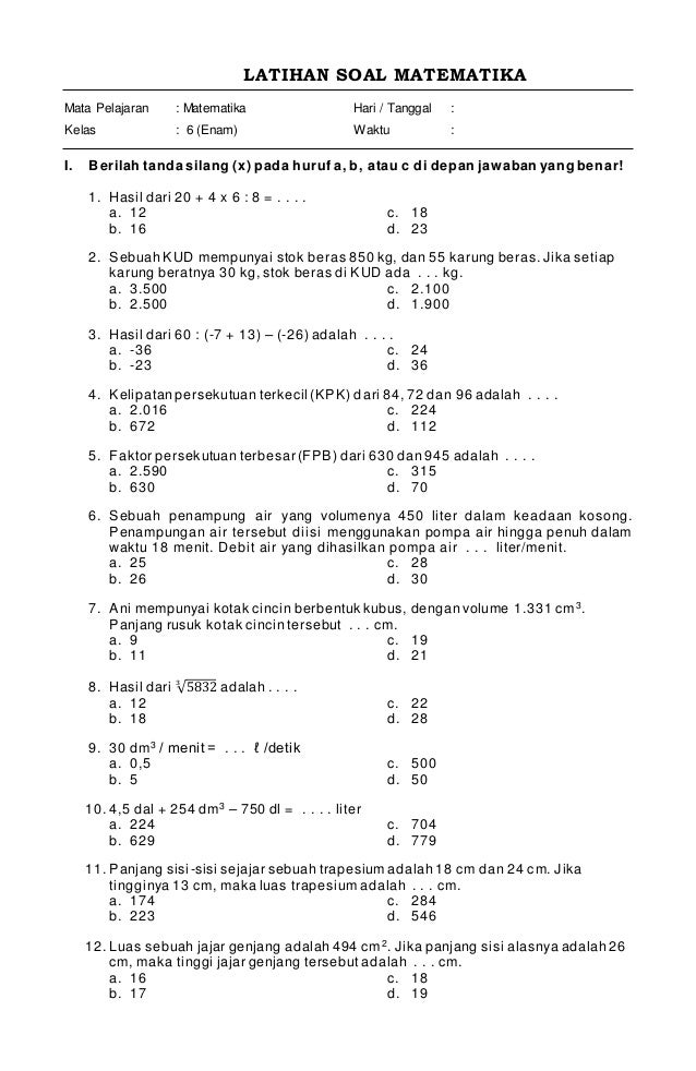5 Fakta Mengejutkan dari Soal PTS Matematika Kelas 6 Semester 1 2020 yang Wajib Diketahui