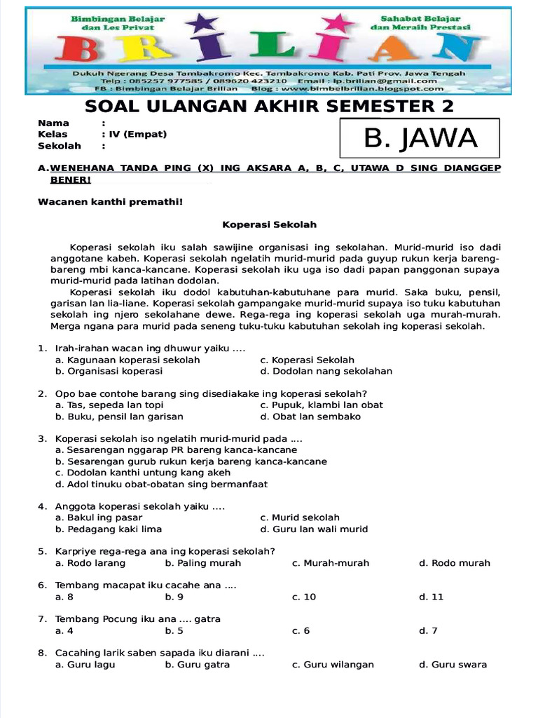 5 Jawaban Soal Bahasa Jawa Kelas 4 yang Ternyata Sering Salah