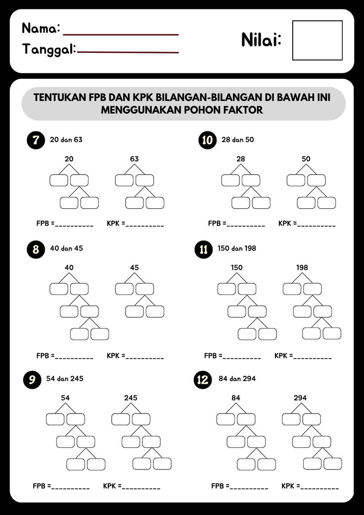 Download PDF Soal KPK dan FPB untuk Kelas 5 SD - Brillie s Blog