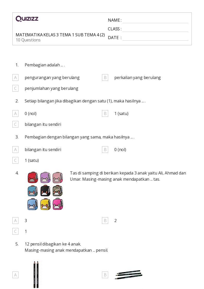 50 lembar kerja Pengurangan berulang untuk Kelas 3 di Quizizz Gratis