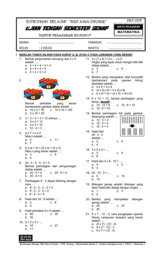 50 Contoh Soal Matematika Kelas 2 Semester 1 Tematik Terbaru Agar Nilai Anak Melesat