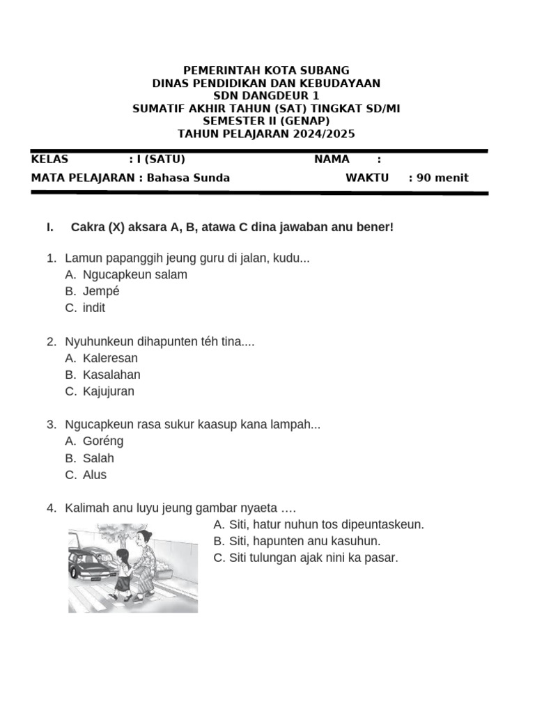 7 Bocoran Soal UAS Bahasa Sunda Kelas 1 Semester 1 yang Wajib Diketahui Siswa Terbaru 2026