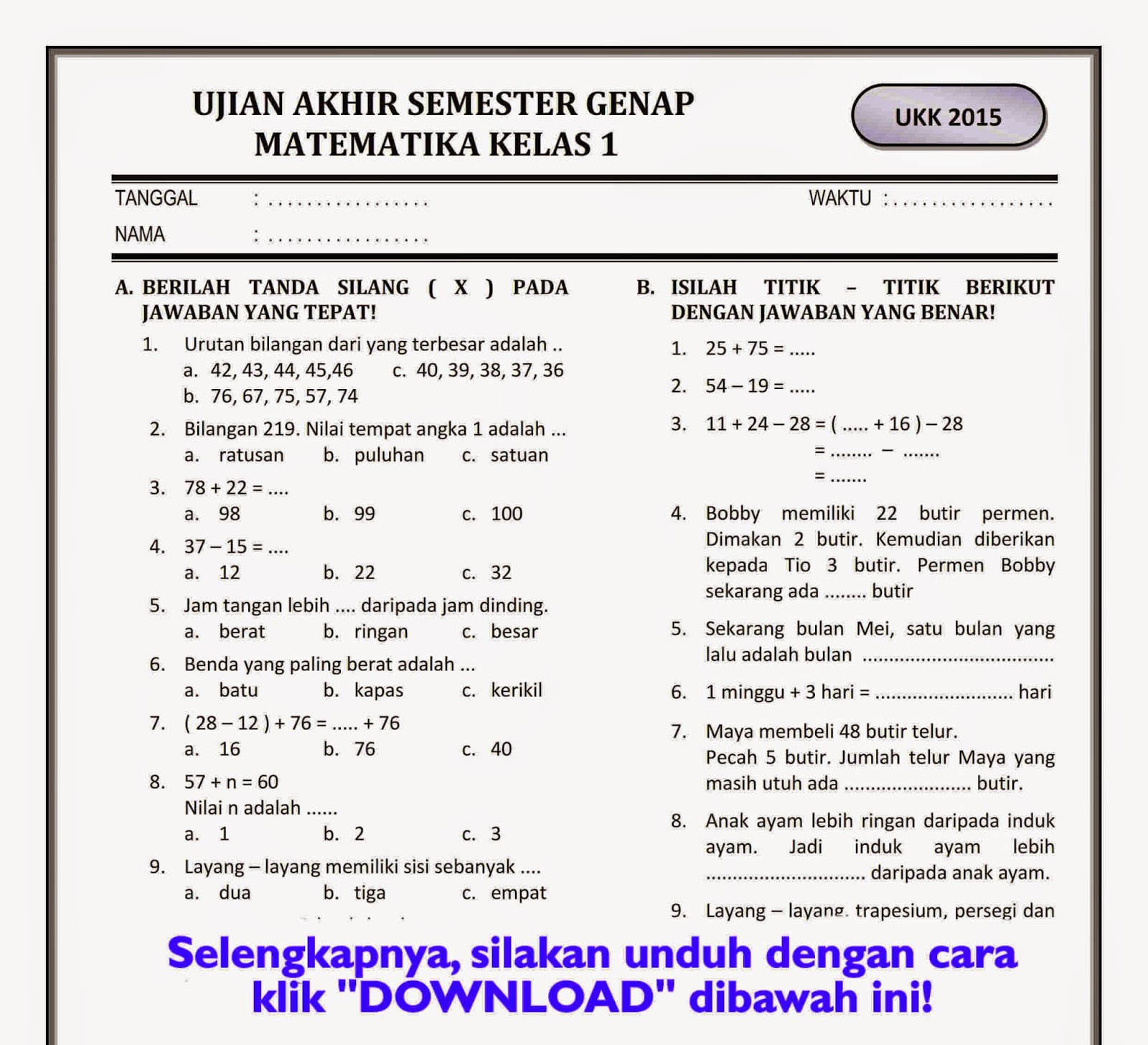 7 Cara Cepat Kuasai Contoh Soal Ujian Akhir Semester 2 Kelas 1 SD SBK Sebelum Nilai Turun