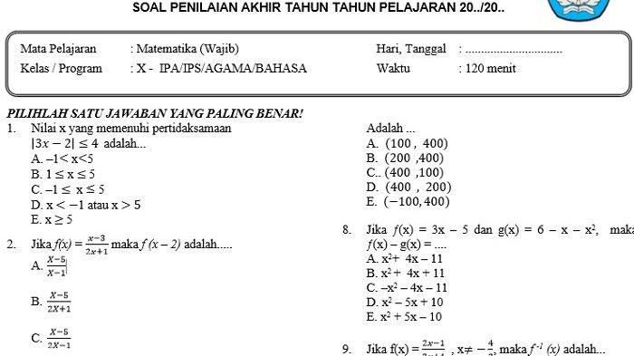 7 Contoh Soal dan Pembahasan UAS 2 Matematika SMA Kelas 10 yang Wajib Kamu Kuasai Sebelum Ujian