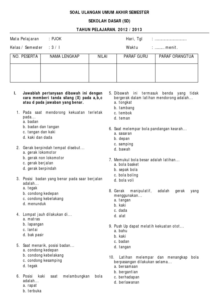 Contoh Soal Pjok Kelas 3 Semester 1 Dalchaebi