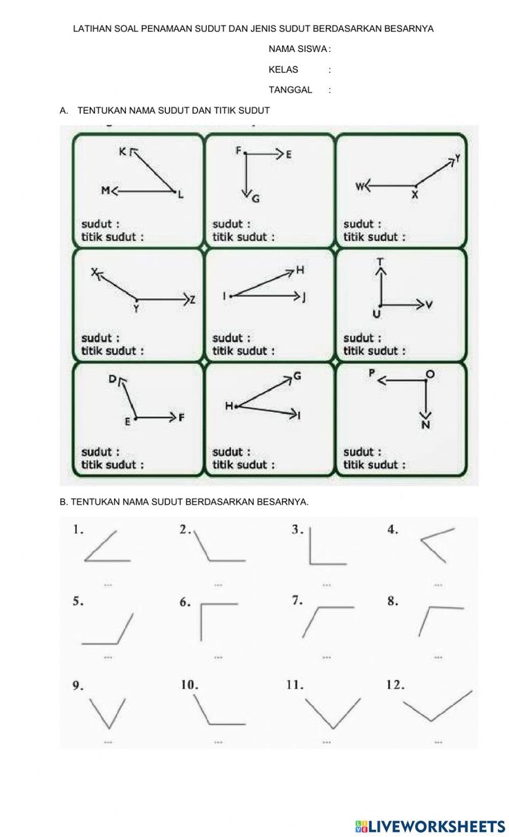 Latihan Soal Penamaan Sudut dan Jenis Sudut Worksheet for class 4 sst Latihan Soal Penamaan Sudut dan Jenis Sudut Worksheet for class 4 sst