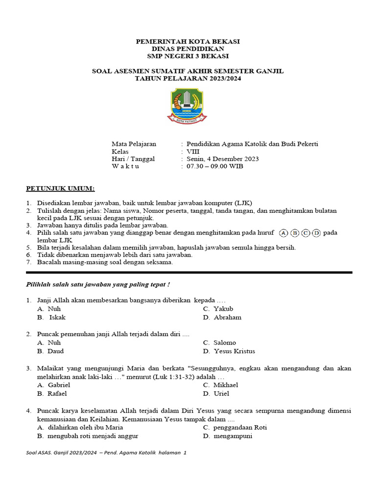 7 Rahasia Contoh Soal Ujian Agama Katolik Kelas 8 Semester 1 yang Wajib Diketahui