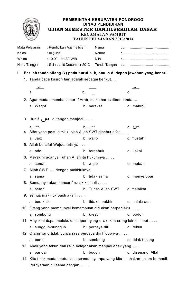 7 Rahasia Donload Soal UKK Kelas 3 SD Materi Agama Wajib Diketahui Sebelum Ujian