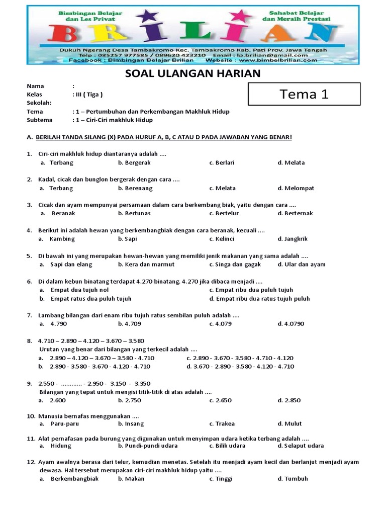 7 Rahasia Mudah Donwload Soal Ulangan Harian Tema 1 Kelas 3 SD Sebelum Libur Semester