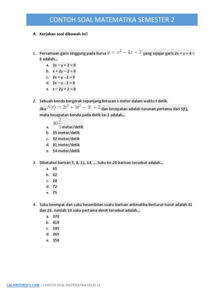 Contoh Soal Matematika Kelas 11 Sem 2 PDF Metode Bahan Ajar