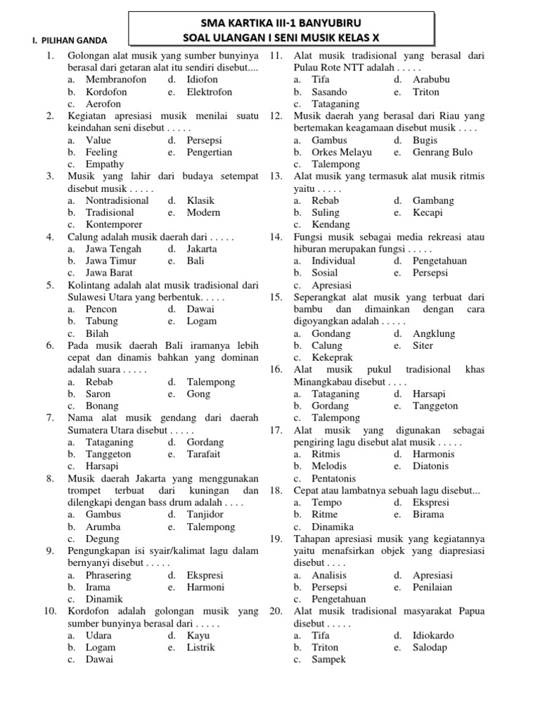 Bocoran 50 Soal Seni Budaya Kelas 8 Semester 1 yang Sering Keluar Saat Ujian Akhir Tahun