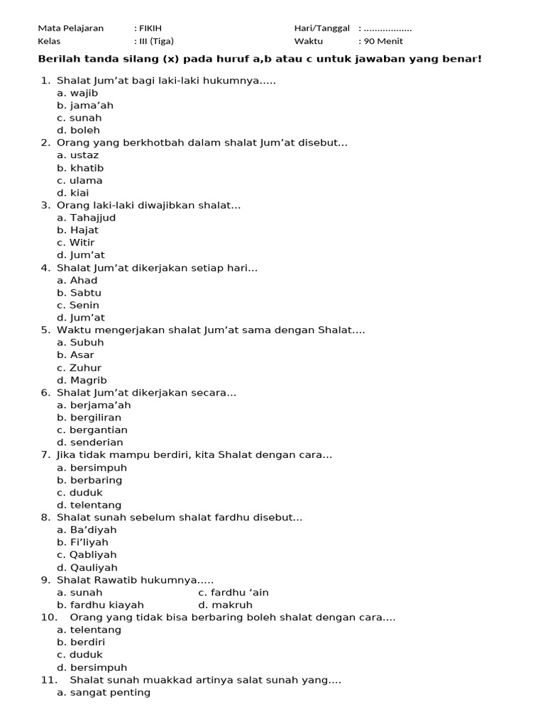 Bocoran Soal Fiqih Kelas 3 MI Semester 1 Terbaru 2026 Dijamin Bikin Nilai Ujian Meroket