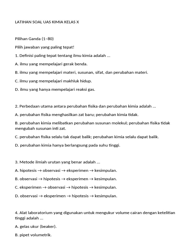 Soal UAS Kimia Kelas X Pilihan Ganda PDF Soal UAS Kimia Kelas X Pilihan Ganda PDF