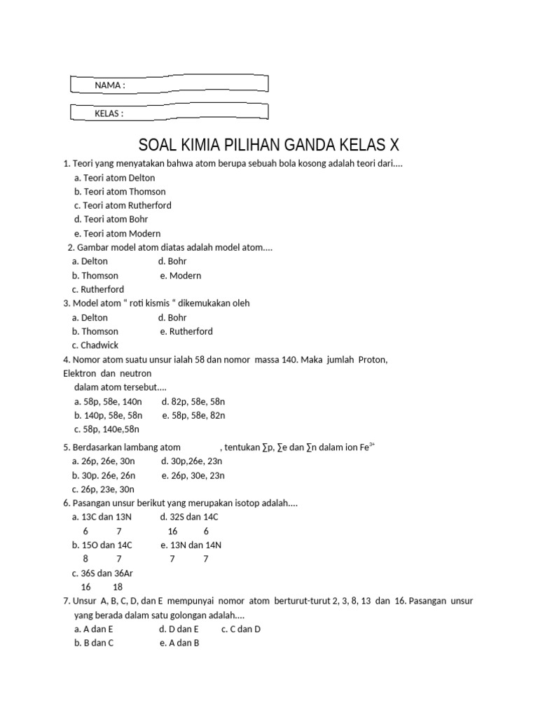 Latihan 50 Soal Pilihan Ganda Kimia Kelas 10 Semester 1 dan Jawabannya Terbukti Ampuh