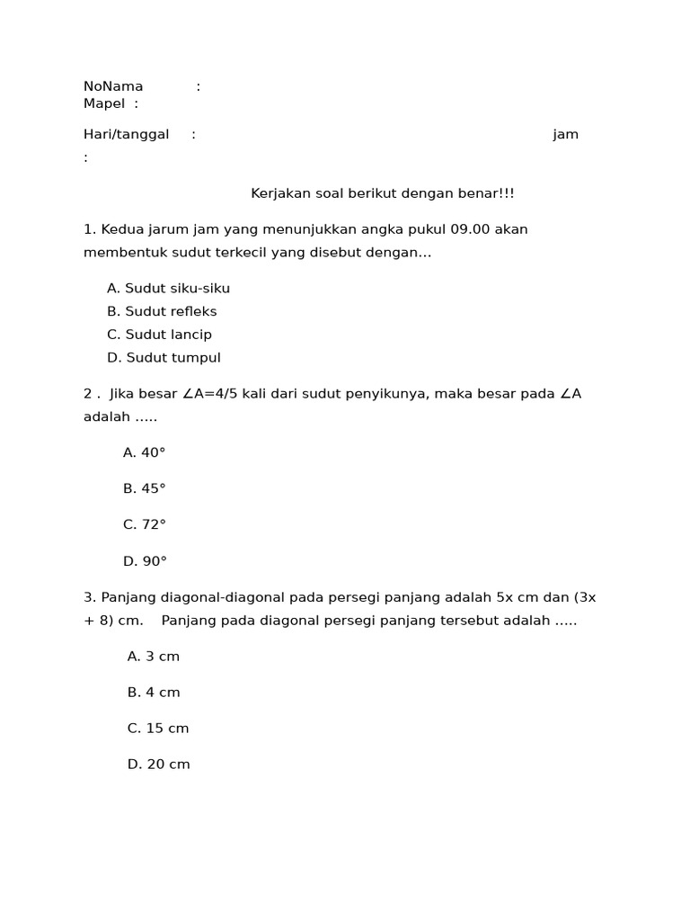 Rahasia Lulus Nilai Sempurna Latihan Soal MTK UKK Kelas 7 Kurikulum 2013 Semester 2