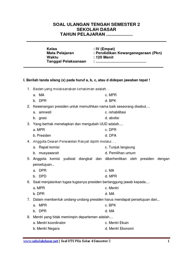 Terbaru! 5 Contoh Soal PKN Kelas 4 Semester 2 dengan Kunci Jawaban