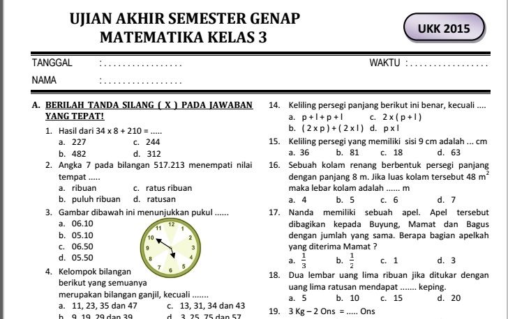 Terbukti 5 Cara Praktis Donlad Soal Matematika Kelas 3 SD Semester 2 KTSP Kuasai KPK FPB