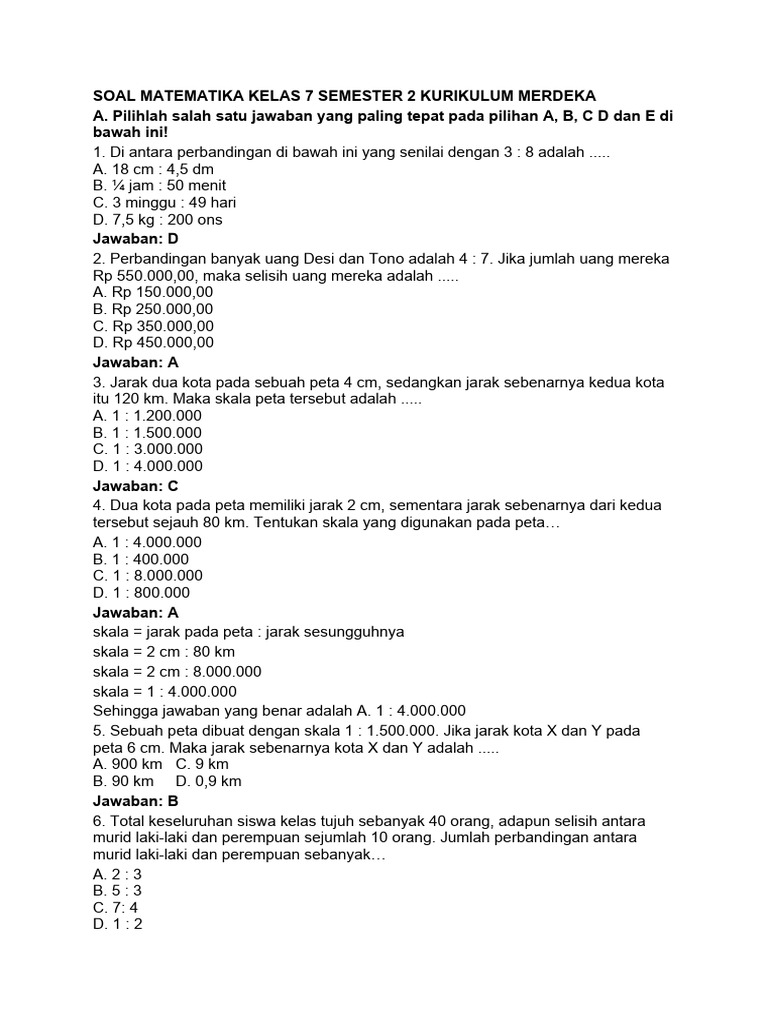 Ternyata Ini Kunci Jawaban Contoh Soal dan Penjelasan Matematika SMP Kelas 7 Semester 2 yang Jarang Diketahui