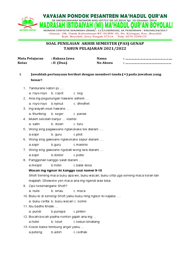 Terungkap Jadwal & Klasemen Liga 1, Contoh Soal Bahasa Jawa Kelas 2 SD PDF Semester 2