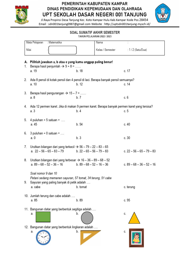 Wajib Tahu! Kumpulan Latihan Soal Mid Semester 2 Kelas 1 SD Matematika Agar Nilai Sempurna