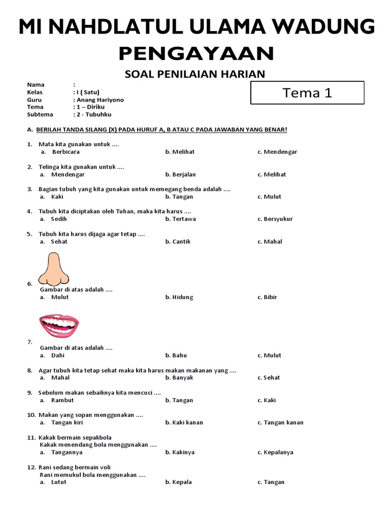 Wajib Tahu! Kumpulan Latihan Soal Tema 1 Diriku Kelas 1 SD Agar Anak Cepat Pintar Wajib Tahu! Kumpulan Latihan Soal Tema 1 Diriku Kelas 1 SD Agar Anak Cepat Pintar