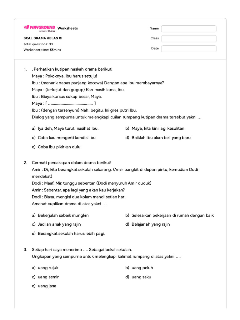contoh soal dan pembahasan tentang drama kelas 11 semester 2
