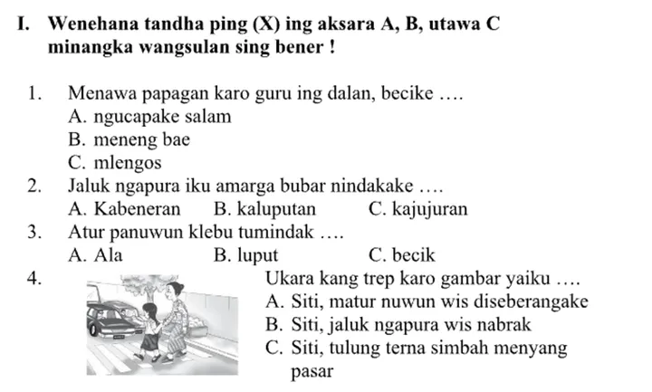 soal bahasa jawa kelas 1 semester 2 dan kunci jawaban