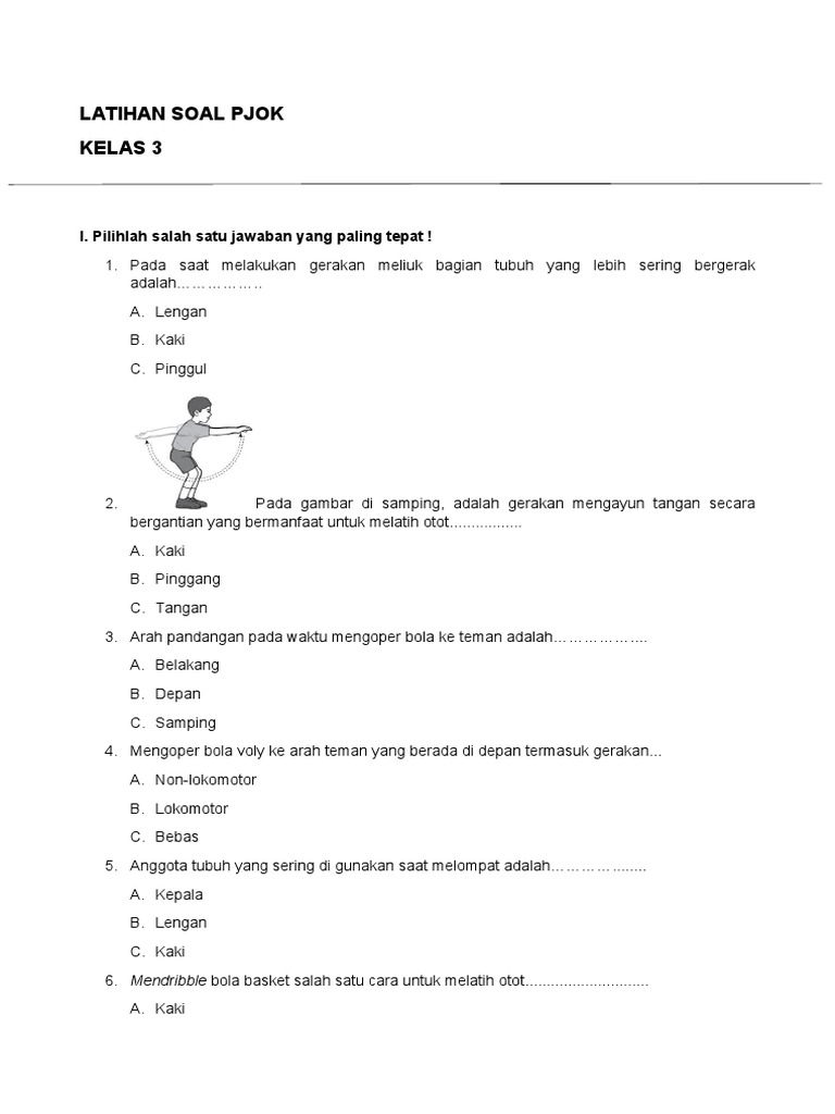 soal pjok kelas 3 semester 2 dan kunci jawaban