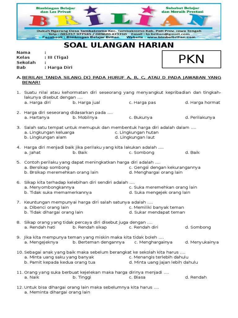 soal ulangan pkn kelas 3 semester 1